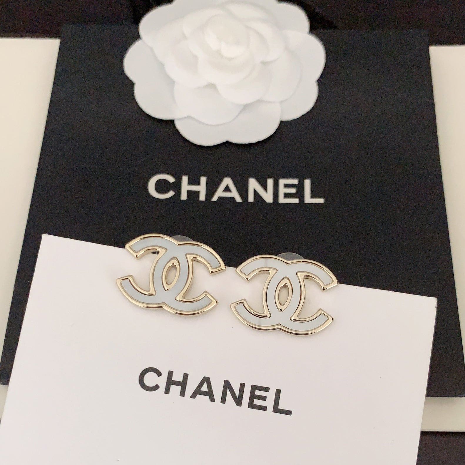18K  Chanel Black & White Earrings