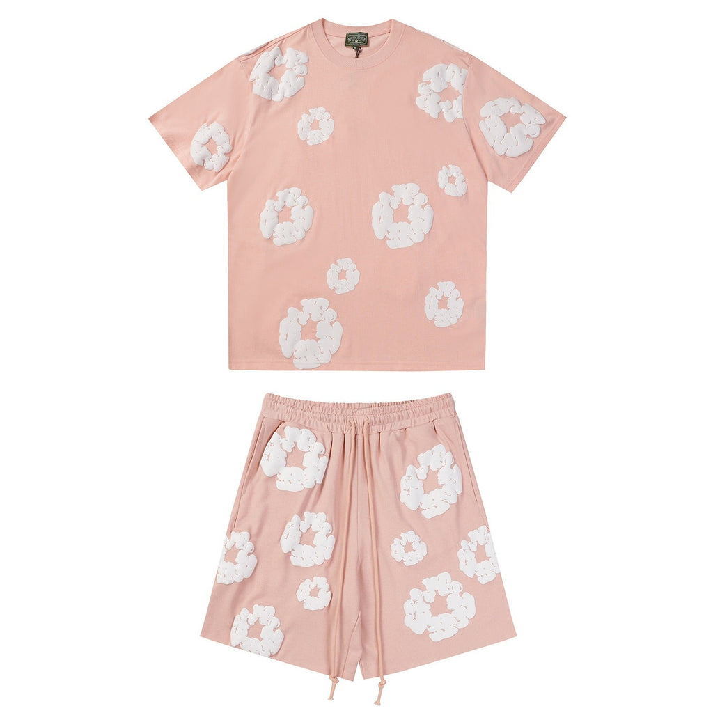 Denim Tears Outfit:T-shirt/Shorts (Separate Purchase Options) Puff Print Short Sleeve T-shirt Loose Couple Shorts Suit