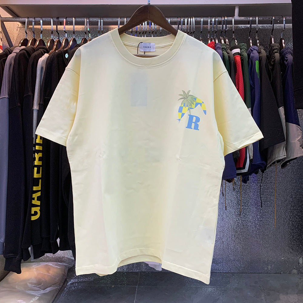 Rhude T-shirts Coconut Racing Printed Cotton Casual Short Sleeves Men and Women
