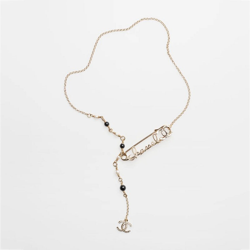 18K  Chanel Rhinestone Pearl Letter Necklace